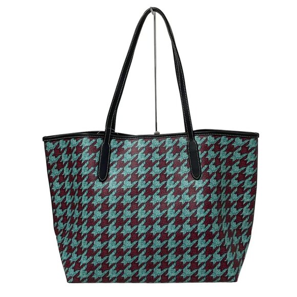 COACH City Tote Hound's Tooth Print CJ626 Blue Green Bordeaux Black PVC - - Picture 1 of 8